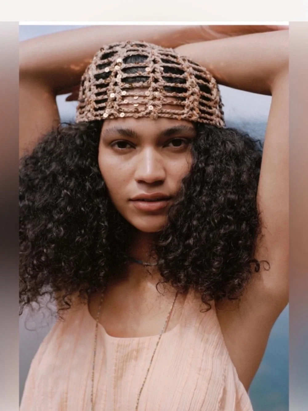 Free People Mila Sequin disco Crochet skull cap